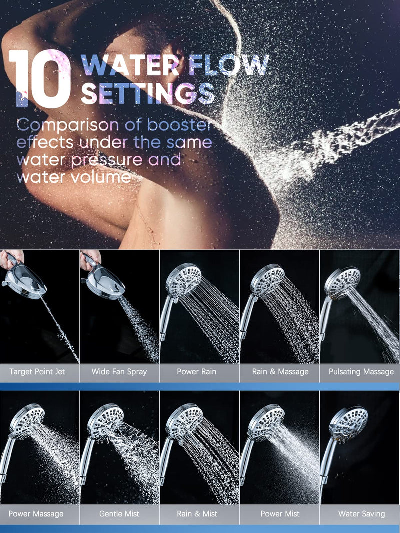 Pavezo® High Pressure Shower Head Handheld 5" Large, 10-mode Portable Detachable Shower Head with Hard Water Filter, Extra Long 60" SS Hose, Anti-clog & Powerful to Clean Tile & Pets, Brushed Nickel O Brushed Nickel - PawsPlanet Australia