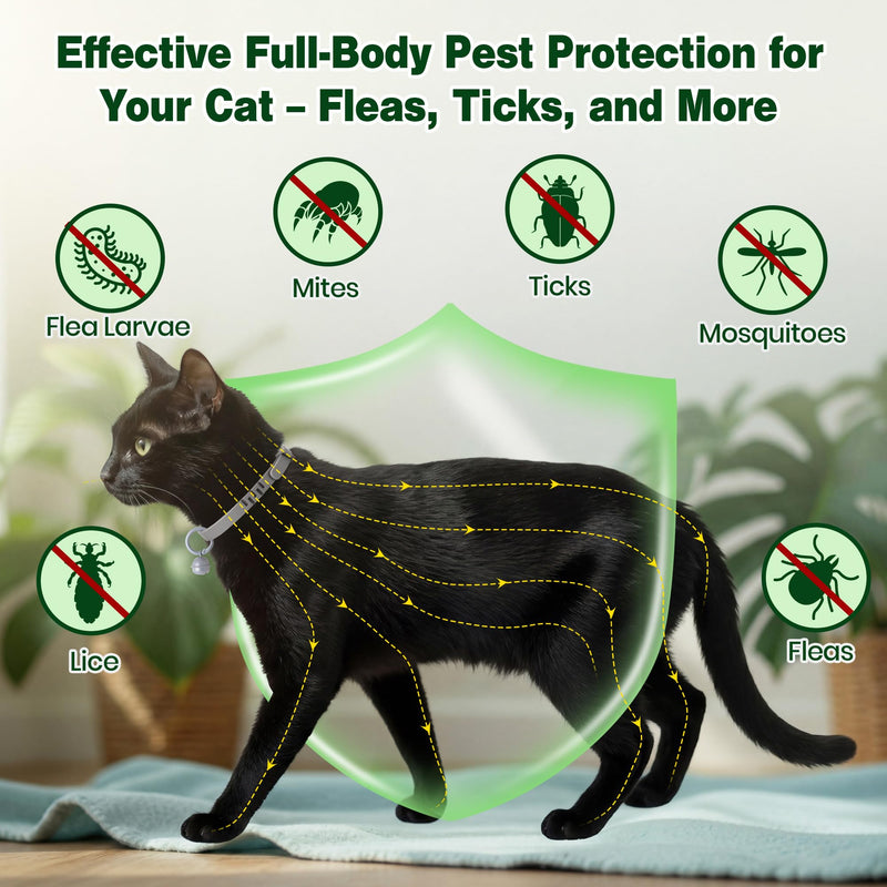 Plant Based Flea and Tick Collar for Cats and Kittens, Long Lasting Flea Prevention, Essential Oil Cat Collar, Adjustable Lightweight Design with Bell(2 Packs,Grey) 2 Grey