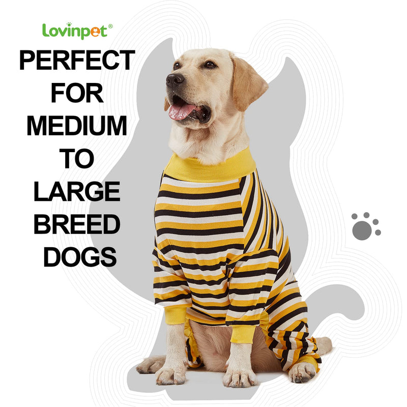 LovinPet Big Dog Pajamas, Cotton Black and Yellow Stripe Dog Shirt, Full Coverage Dog Onesie, Large Breed Dog Jammies, Pet PJ's/XXL XX-Large Black/Yellow Update - PawsPlanet Australia