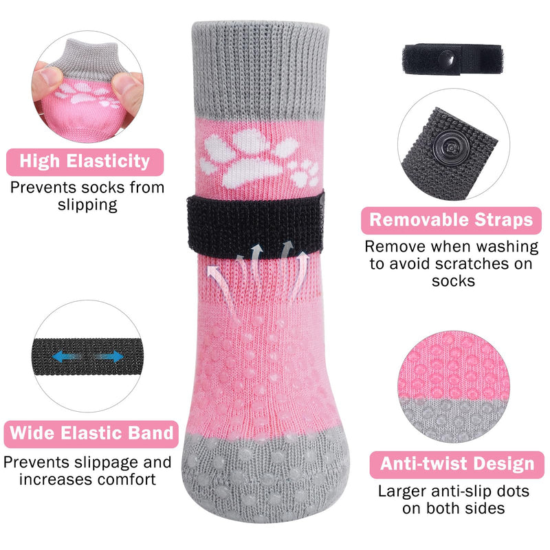 SCENEREAL Anti Slip Dog Sock to Prevent Licking Paws for Hardwood Floors, Boots & Paw Protector Shoes for Hot/Cold Pavement with Grippers, Double Sides Grips for Small Medium Large Senior Dogs, L L(Paw Width 3in) Two Paws(Pack of 6)-Pink
