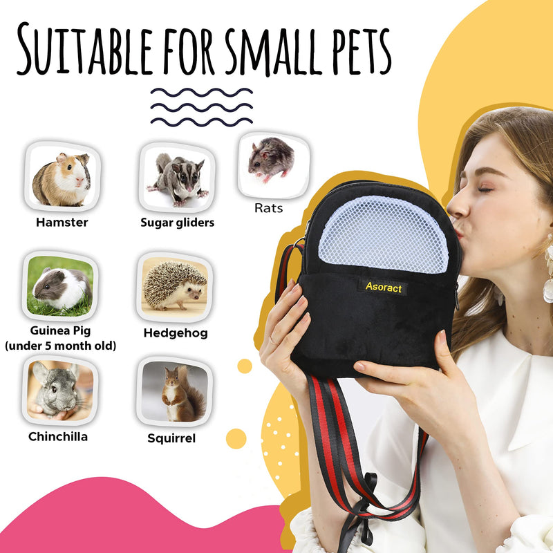 Hamster Carrier Bag, Upgraded Small Animal Bonding Soft Hedgehog Pouch Portable Outgoing Travel Bag with Adjustable Strap and Breathable Mesh for Squirrel Mice Sugar Glider Etc (Black, L) Black - PawsPlanet Australia