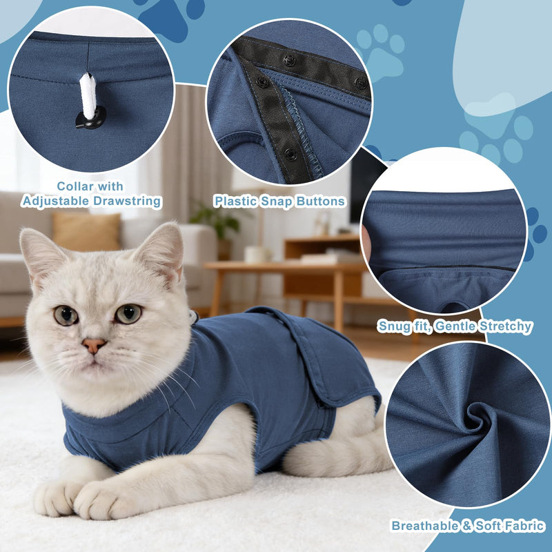 Gyuzh Cat Surgery Recovery Suit for Female Male Cats - Breathable Cone Alternative. Easy-Pull Recovery Suit with Adjustable Neck & Snap Closure for Spay Neutering, Anti-Licking Wound Care Blue M Medium