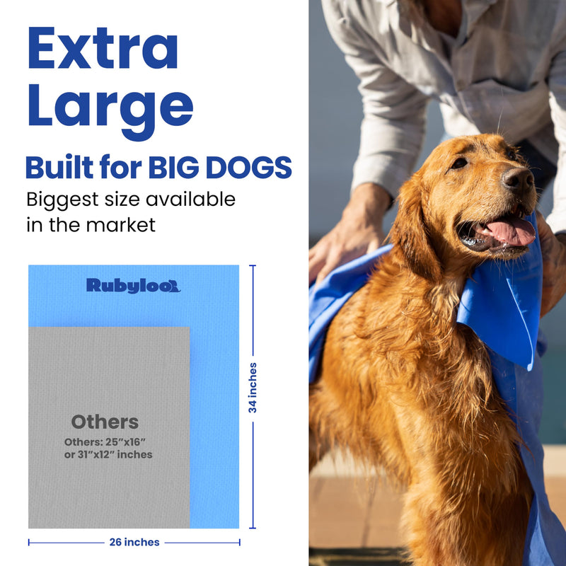 Shammy Dog Towels for Drying Dogs Large - 34" x 26" - Dries Dogs Fast - Easy to Wring Out & Reuse - Ultra Absorbent - Compact - Dog Drying Towel for Bath, Swim, Rain, Travel - Cooling Towel - 1 Pack 34" x 26"/1 Pack Blue - PawsPlanet Australia