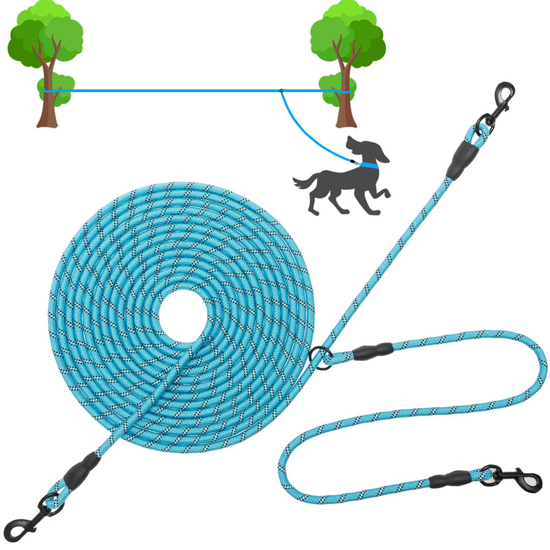 30FT Dog Leash for 2 Dogs - Reflective Dog Trolley Runner Tie Out Cable for Yard, Camping, Training, Outdoor - Running Lead Rope Leash for 2 Dogs Walking Outside - PawsPlanet Australia