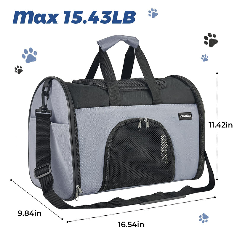Zavothy Collapsible TSA Approved Pet Carrier for Cats & Dogs (Up to 15 Lbs, 16.54"x11.42"x9.84") – Soft-Sided Airline Travel Carrier, Grey Black Grey - PawsPlanet Australia