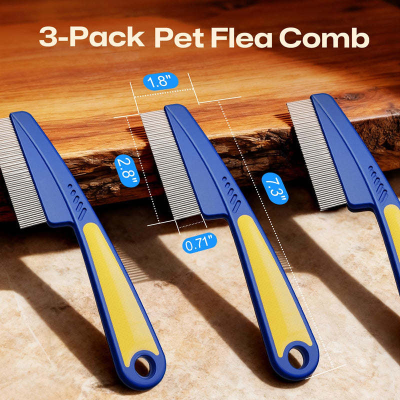 3-Pack Flea Comb with Rubber Handle, Fine Tooth Flea and Tick Combs for Dogs & Cats, Anti-Slip Pet Grooming Comb for Puppies, Kitties (Pink) Pink - PawsPlanet Australia