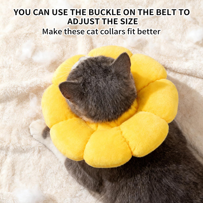 Cat Collar Soft Adjustable Cat Collar Lick Protection Collar Cat Sunflower Cats Collar Soft for Cats Puppies Small Dogs After Surgery and Injury Protective Collar (Yellow, S)