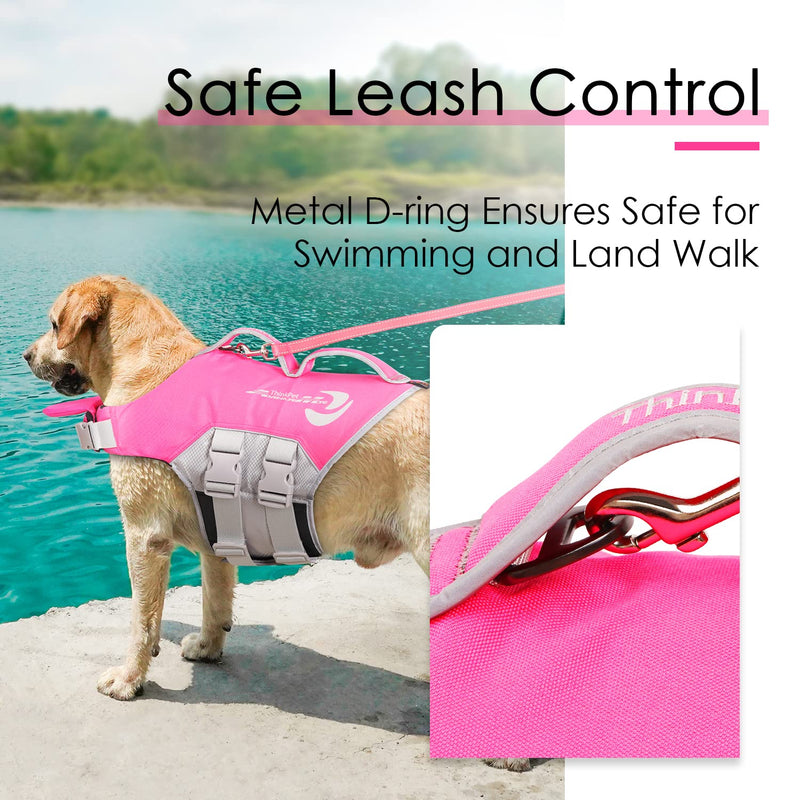 ThinkPet Dog Life Jacket, Reflective Lifesaver with Rescue Handle, Adjustable Floating Vest,High Buoyancy Aid Dog Saver X-Large Pink XL