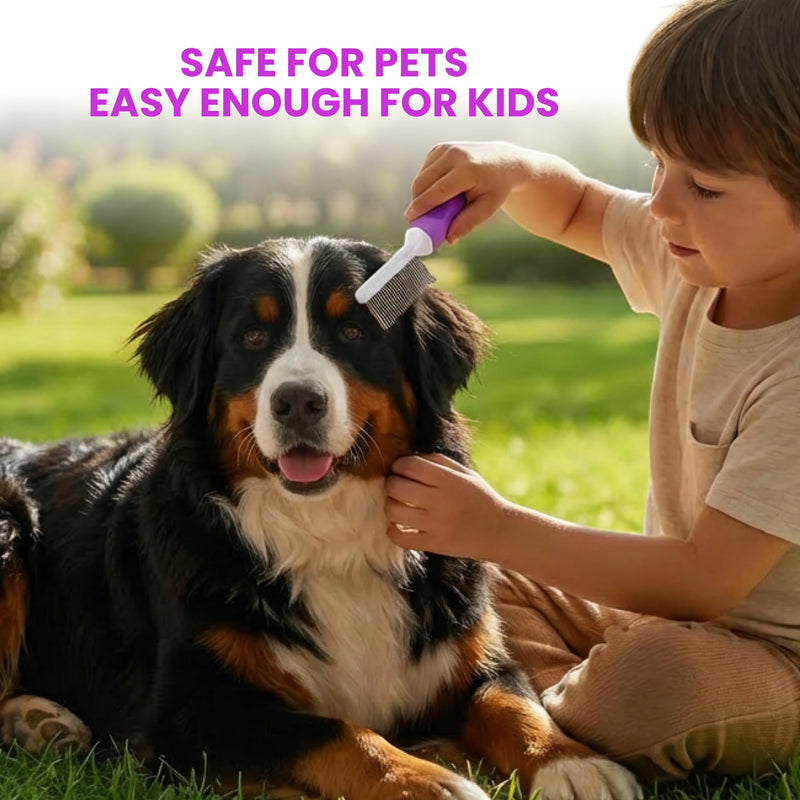 Poodle Pet Detangling Pet Comb for Dogs & Cats - Detangler Grooming Tool with Long & Short Stainless Steel Metal Teeth for Dematting Matted Fur, Combing Out Knots, Removing Tangles from Undercoat - PawsPlanet Australia