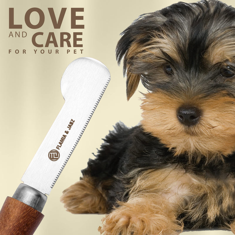 Professional Stripping Knife for Dogs & Pets, Round Wooden Handle Grip with Stainless Steel Blade (Extra-fine, Right handed) - PawsPlanet Australia