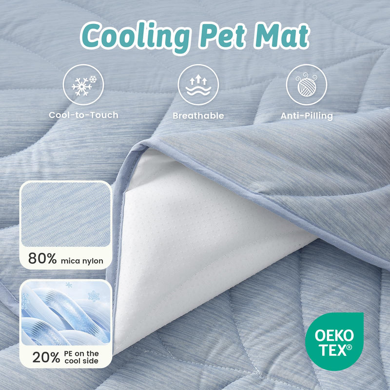 Dog Cooling Mat, Q-Max > 0.4 Leaf Shaped Pet Pad, Liquid Pee Proof Summer Mat for Cats, Washable Sleep Blanket for Bed Couch Floor Indoor, 33x28 inch, Blue - PawsPlanet Australia