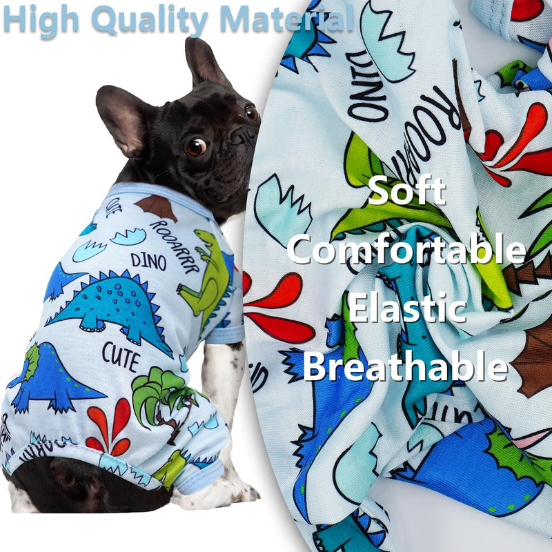 Dog Pajamas Spring Summer Dog Clothes for Small Medium Dogs Girl Boy Cute Soft Puppy Pjs Clothes Doggie Onesies Cat Pet Jammies Outfit (Small) Blue Dinosaur - PawsPlanet Australia