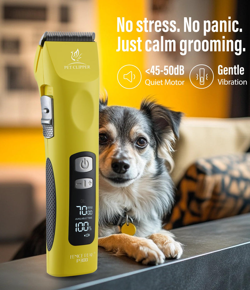 Professional Dog Grooming Clippers with 17H Runtime & Replaceable 440C Blade, 5-Speed Low Noise Electric Dog Shaver for Thick, Matted, Curly Hair, Cordless Clipper for Groomer & Home Use, Yellow Clipper+10FC Blade