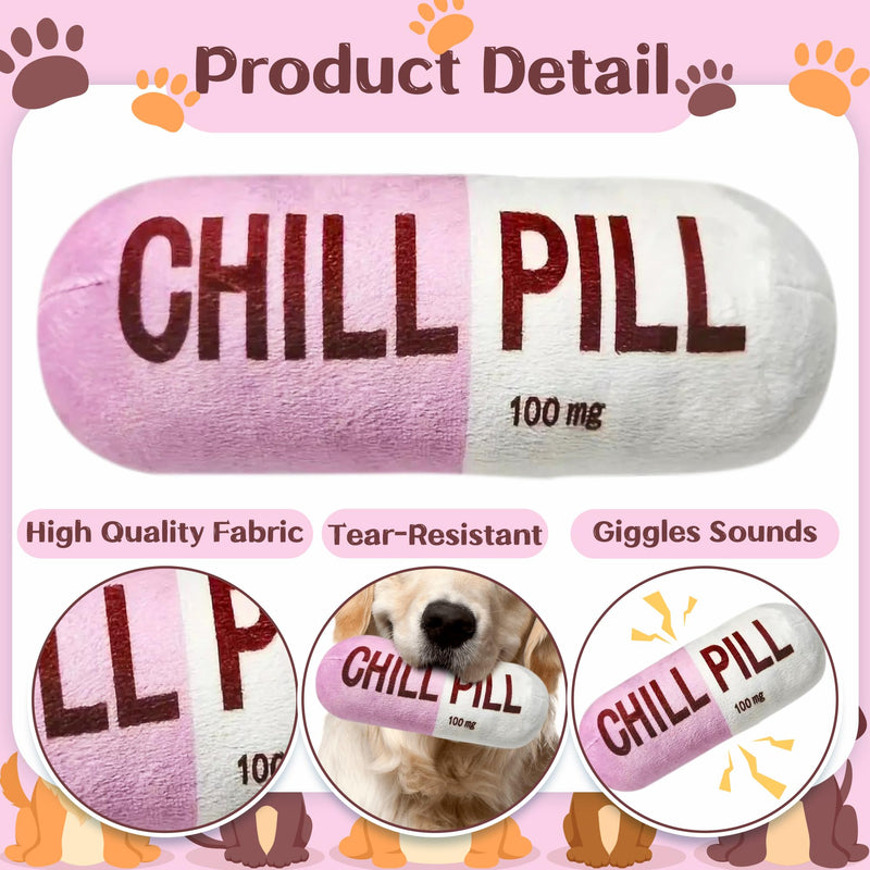 CUweipeng Funny Chill Pill Dog Toy - Interactive Dog Teething Squeak Toys Squeaky Pet Toy Indoor Bite Kick Plush Dog Cat Play Toys Supplies for Puppies Small Dog Pet Present Cats Pet Lovers Gift #Pink Pink - PawsPlanet Australia