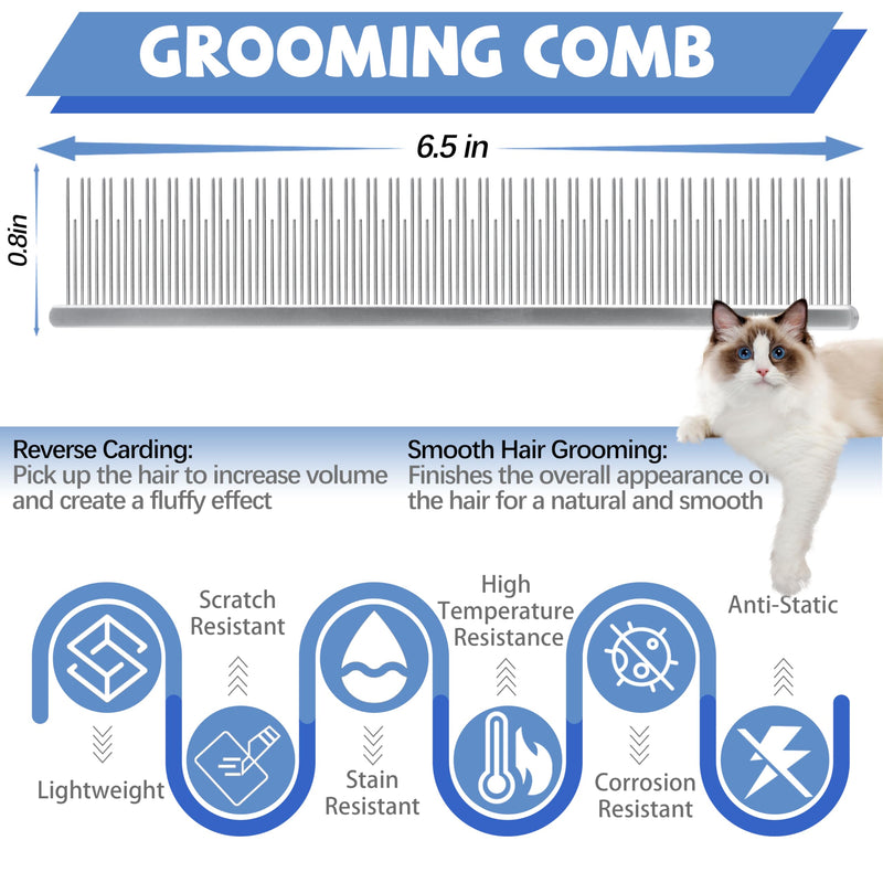 Professional 4.7 In Dual Tooth Pet Grooming Comb for Long-Haired Cats and Dogs, Metal Dematting Tool for Tangles, Knots, Undercoat and Excess Hair, Rounded Corners for Safe Deshedding and Detangling Small - PawsPlanet Australia