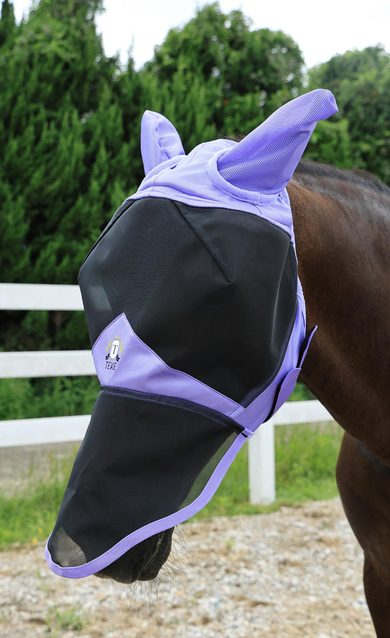 T TEKE Fine Mesh Horse Fly Mask w/Ears & Nose, UV Blocking 3D Eye Visor with Extra Fleece Cushioned Forehead, Protection from Insect Pests Full Green - PawsPlanet Australia