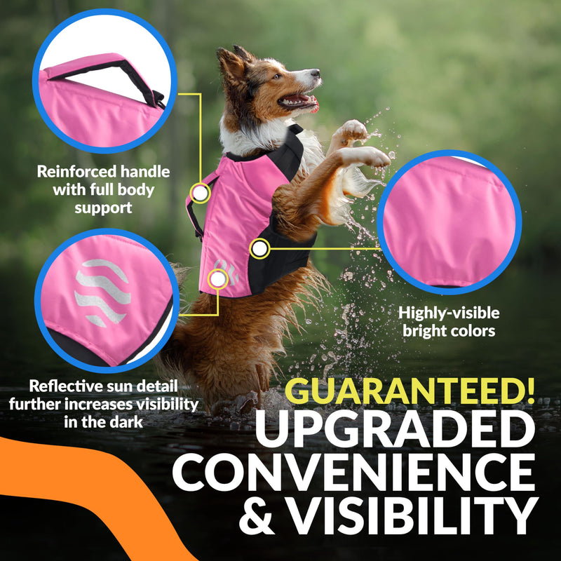 Waterproof Dog Life Jacket with Engineered Support System - High Visibility Dog Life Vest Made from Durable Oxford Fabric - Features Adjustable Velcro Straps & Advanced Safety Features (Medium) Medium Pink - PawsPlanet Australia