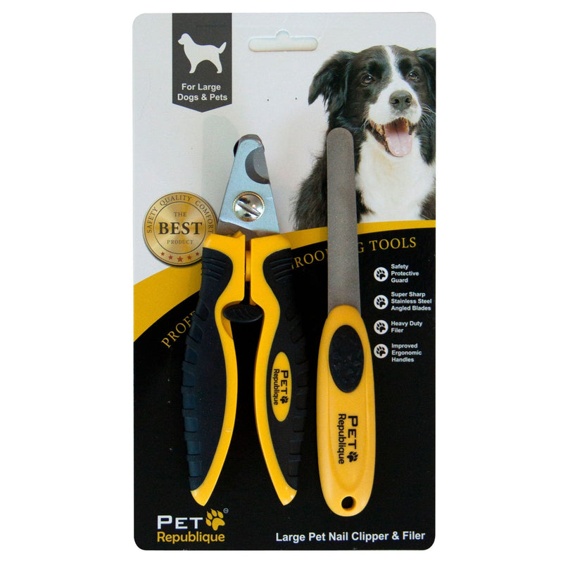 Pet Republique Dog Nail Clippers - Puppy, Small to Large Dog, Large Bird Claws Nails Trimmer Tool – Sharp and Durable Angled Blades with Protective Guard - Size Large with Filer - PawsPlanet Australia