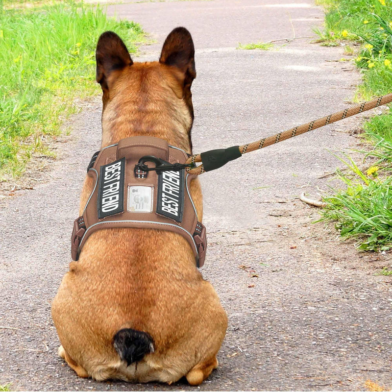 Heavy Duty Tactical Dog Harness for Medium Dogs, Brown, Molle System, Four-Point Adjustment, Anti-Lost ID Tag, Includes 5ft Leash - PawsPlanet Australia