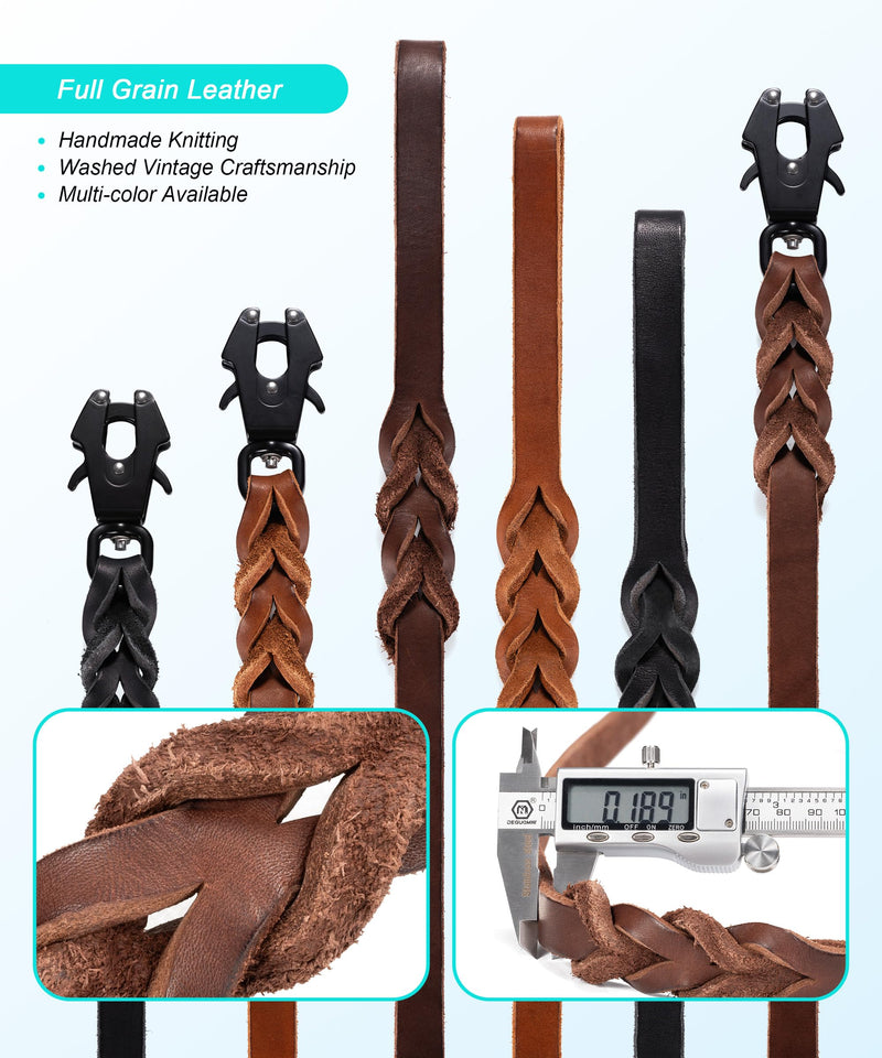 GEIT 4/5/6FT Leather Dog Leash, Heavy Duty Dog Training Leashes, Genuine Leather Braided Leash with Quick Release/Locking Tactical Frog Clip for Medium and Large Dogs Coffee 3/4'' x 6 FT - PawsPlanet Australia