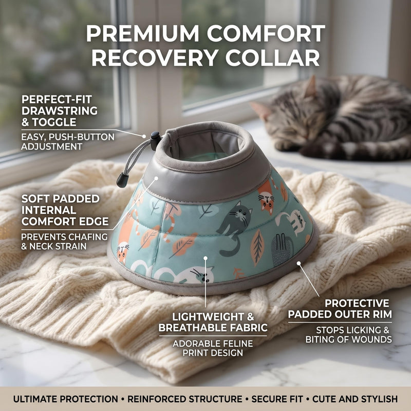 Cat neck brace, adjustable protective collar for cats, soft and comfortable, anti-bite collar, for puppies and small dogs (Green, M)