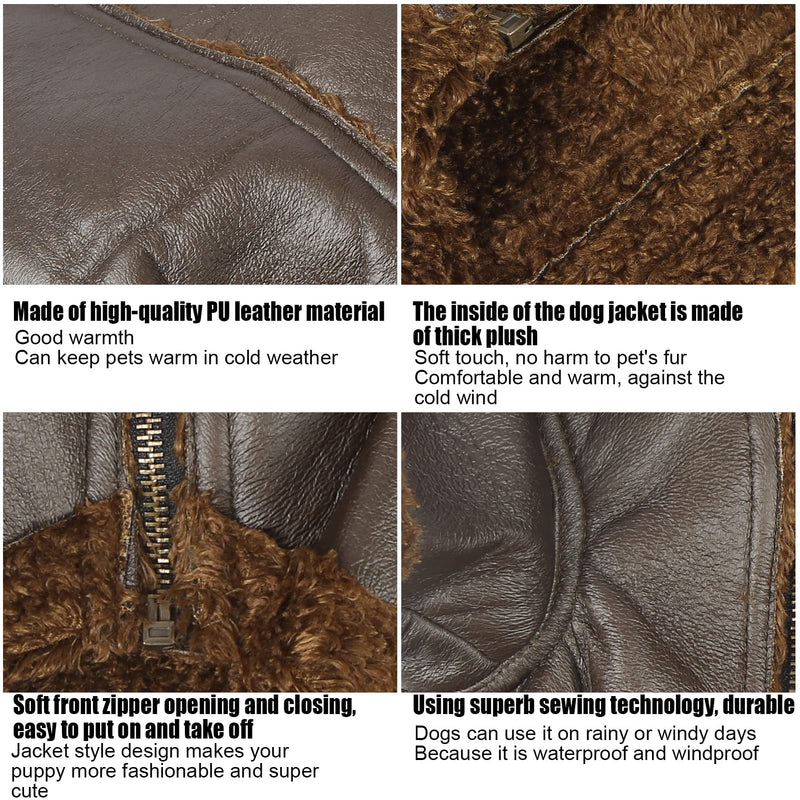 Dog Leather Jacket, Dog Winter Leather Coat Warm for Small Medium Large Dogs for Cats for Winter for Outdoor (M)