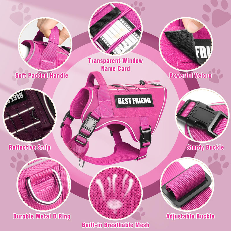 Tactical Dog Harness Medium Sized Dog,No Pull Military Dog Vest with Handle,Reflective Heavy Duty Pet Harness for Walking Hiking Training Pink M Hot Pink