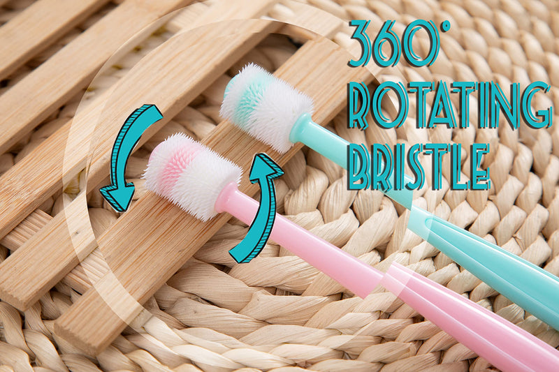E.M&S.T by Emmeliestella Small Dog & Cat Toothbrush 360 Degree Soft Silicone, Cat Dental Care, Toothbrush Holder, Easy to Handle, Independent Packaging, Extra Suction Cup, Light Blue&Light Pink 3PCS - PawsPlanet Australia
