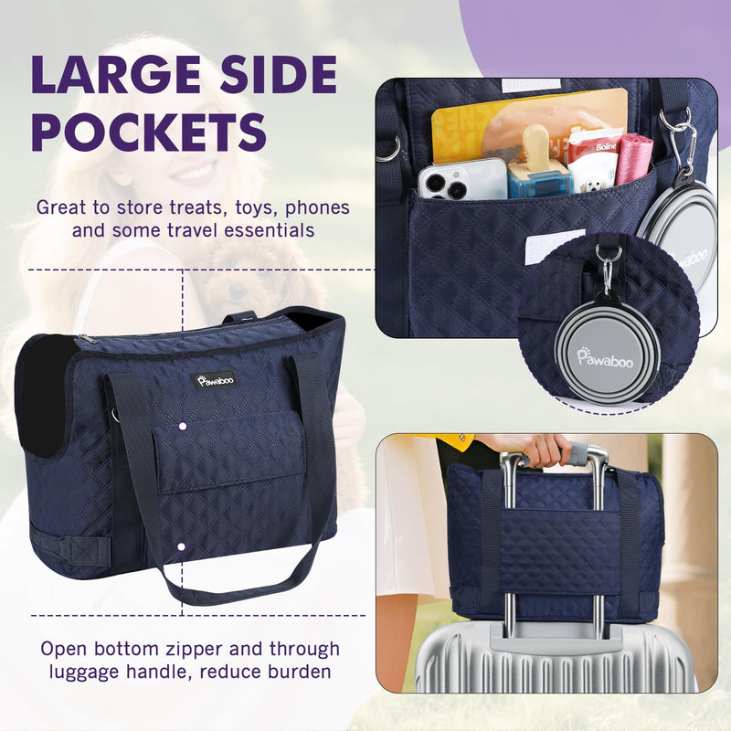 Pawaboo Dog Purse Carrier for Small Dogs with Pocket, Lightweight Dogs and Puppies Tote Bag Carrier, Dog Carriers Soft Sided for Puppy Cat Rabbit, Shopping Travel Puppy Carriers Under 11 LBS,Navy Blue A-Navy Blue