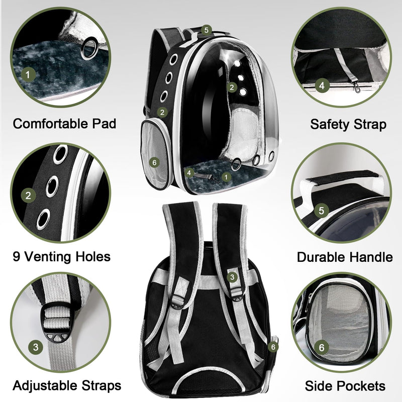 Cat Backpack Carrier, Pet Cat Carrier with Ventilated Design for Carrying Puppy Cats, Pet Carrier Backpack for Traveling/Hiking/Camping/Outdoors Airline Approved Travel Carrier (Black) - PawsPlanet Australia