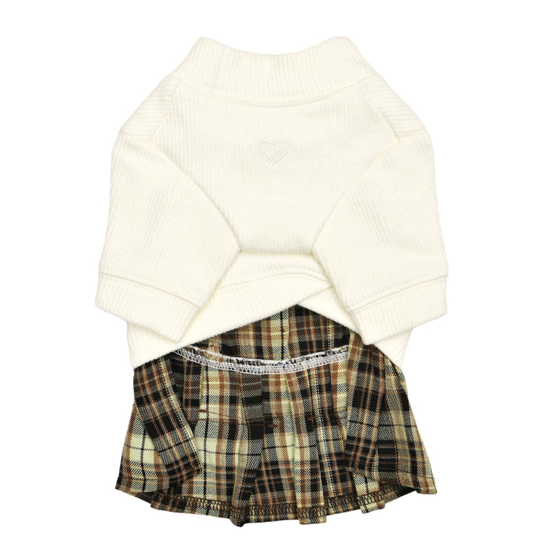 Pinkaholic New York Delaney Cute one-Piece Dress Checkered Pattern Skirt for Small and Medium Dogs, Cream, Medium