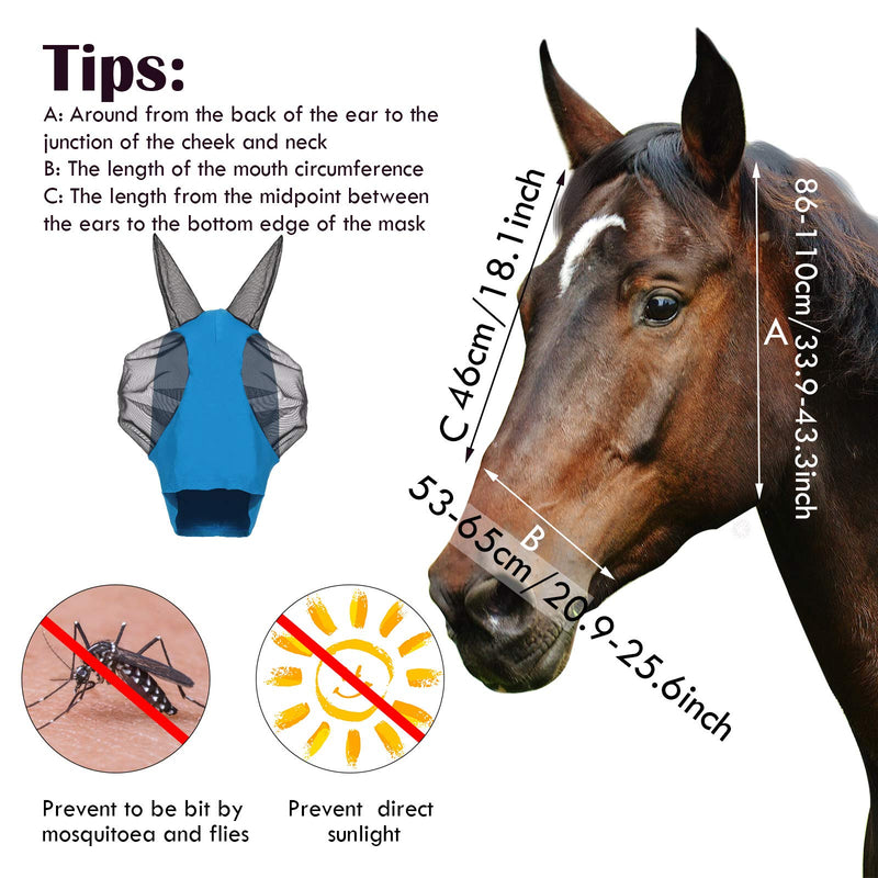 Weewooday 2 Pieces Horse Fly Masks for Horses Horse Mask with Ears Smooth and Elasticity Fly Mask with UV Protection(Blue, Black,L) L Blue, Black - PawsPlanet Australia