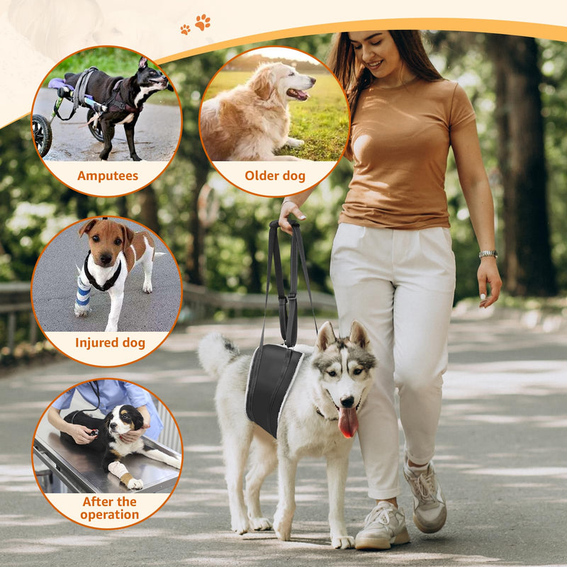 20-150 lbs Dog Lift Harness, Dog Sling for Large Dogs Hind Leg Support, Curved Plush Lining Dog Sling Carrier, Adjustable Dog Support Harness Helps Senior, Elderly, Injured Pet-Black (X-Large) - PawsPlanet Australia