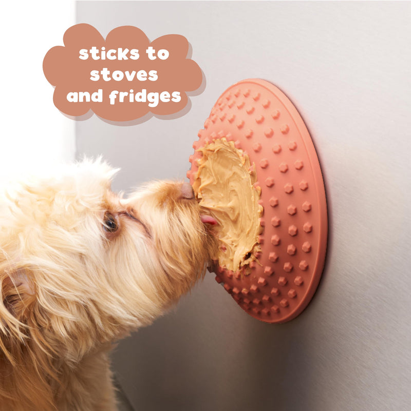 Lick-a-Bowl for Dogs and Cats, Cat Slow Feeder, Dog Lick Bowl with Lid, 3 Shape, Silicone Pet Licking Mat, XL Suction Cup for Spill Prevention - Raw Sienna - PawsPlanet Australia