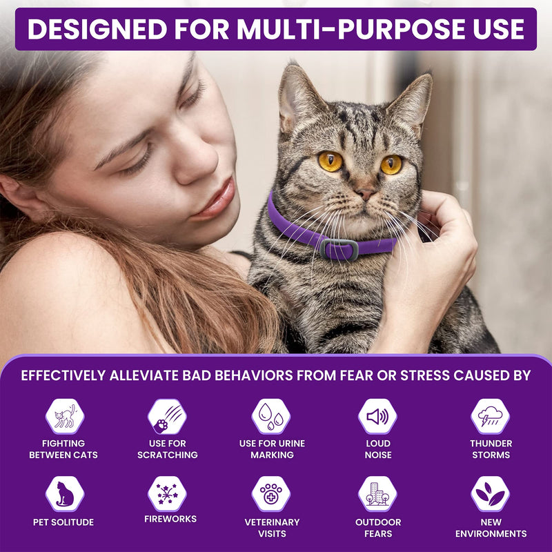 4 Pack Calming Collar for Cats, Cat Calming Collar, Calming Pheromone Collar for Cats, Cat Pheromone Collar, Cat Calming Collar for Anxiety, Efficient Relieve Anxiety Stress (Purple)