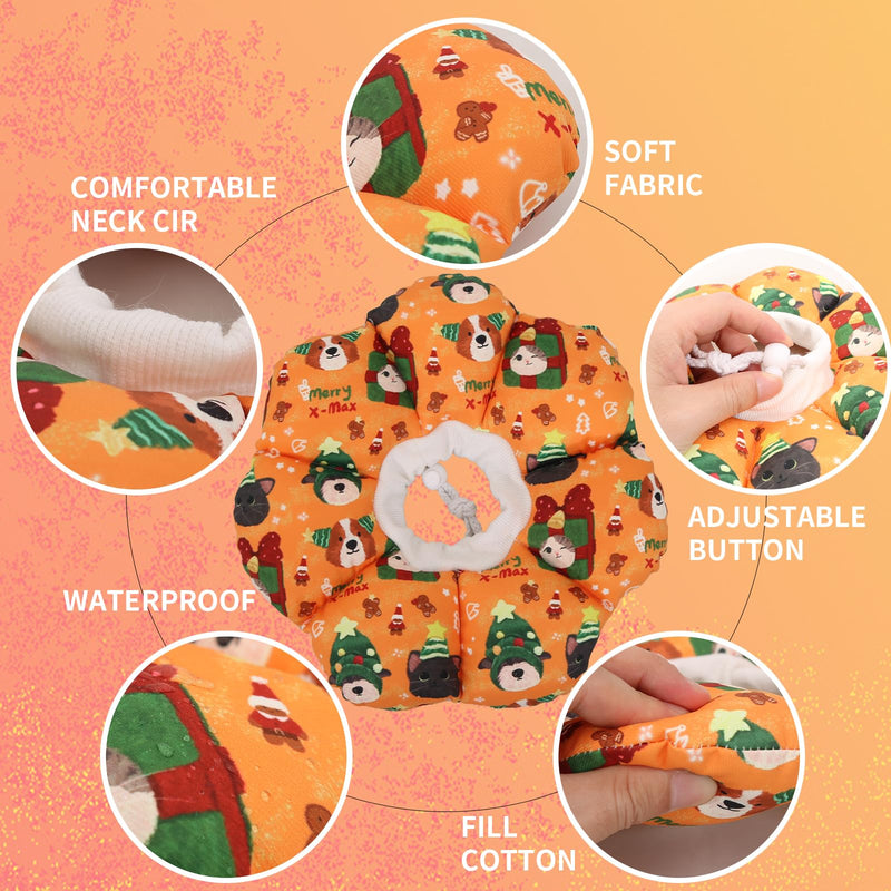 Waterproof Cat Cone Collar Donut, Christmas Recovery Collar for Kittens Puppy After Surgery Wounding Healing - Size S orange Small