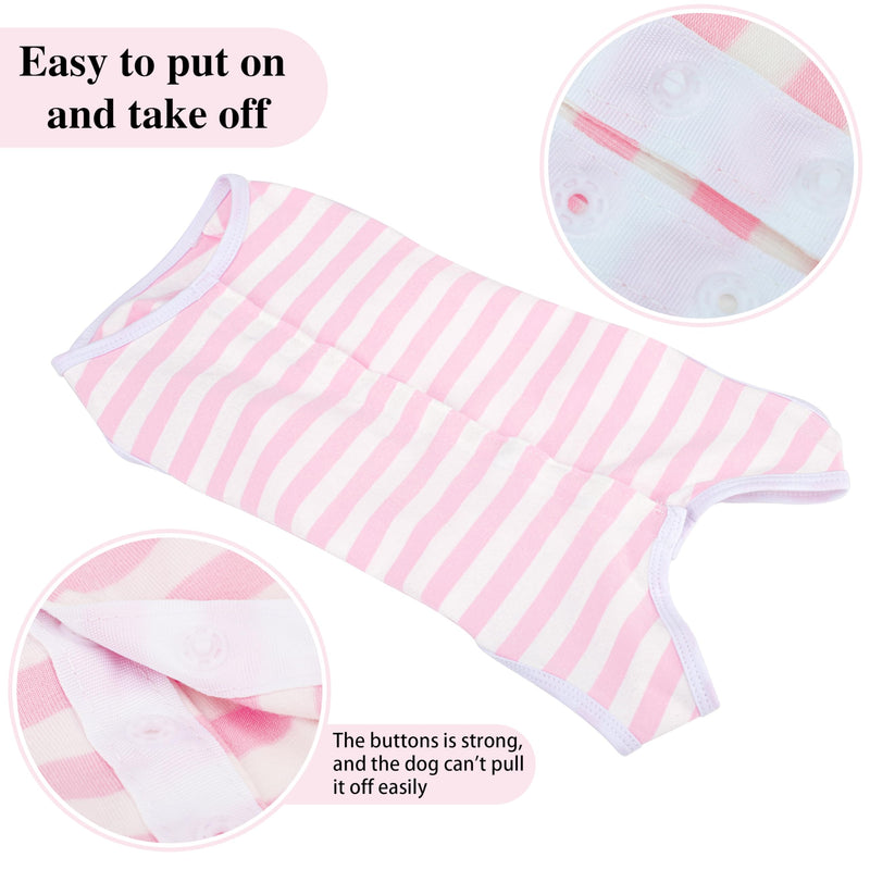 Comprehensive Post-Surgery Dog Recovery Suit: Ultra-Comfy Premium Cotton Wound Care Shirt – Protective for Puppies, Cats & Small Pets, Ensuring Unrestricted Mobility, Size XXL Pink and White Striped XXL-(22~32lb) | Chest(~21.5")