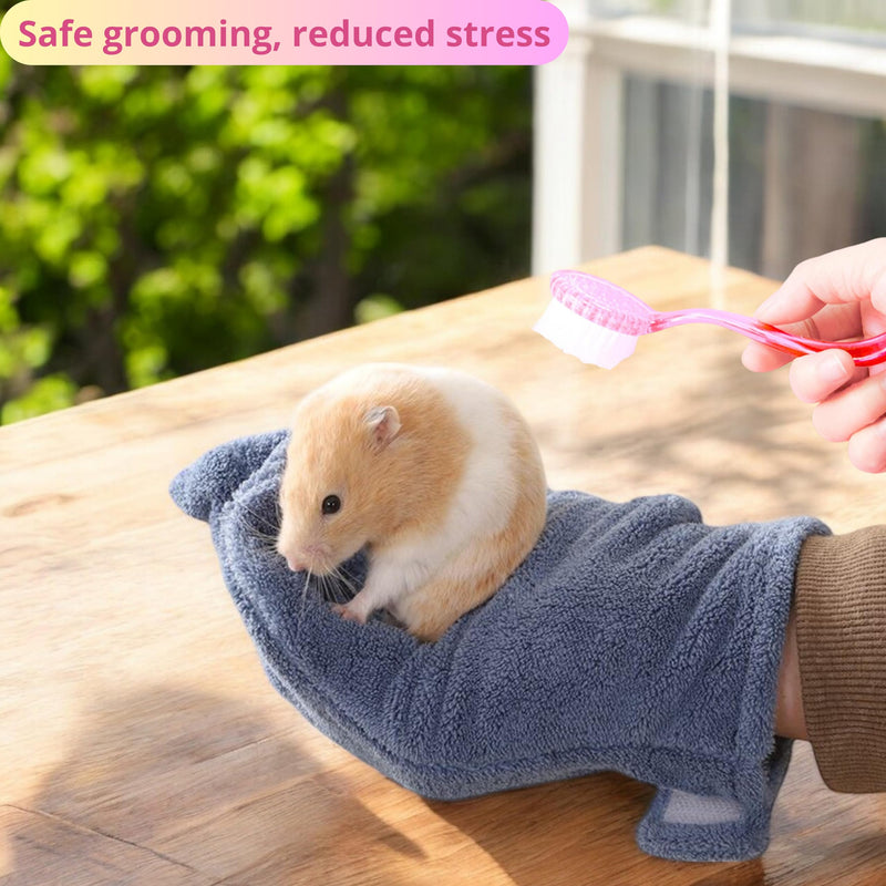 Hamster Calming Bite Proof Gloves and Grooming Brush Set, Hamster Bite Resistant Gloves Massage Brushes, Anti-Bite Glove Grooming Supplies For Small Animals Rabbit Rat Sugar Glider (Pink) Pink - PawsPlanet Australia