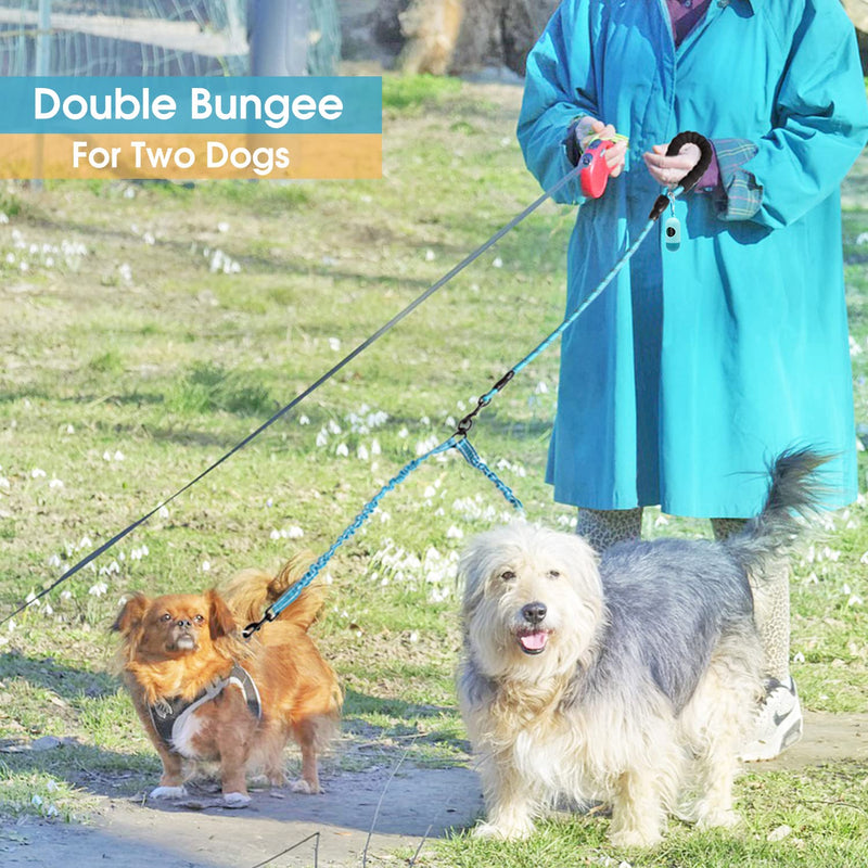 BAAPET Double Dog Leash, 4 FT Rope Dog Leash with Tangle Free Shock Absorbing Bungee and Poop Bags for Dual Small Medium Large Dogs (Medium/Large, Black) Medium/Large (25~150 lbs.) - PawsPlanet Australia