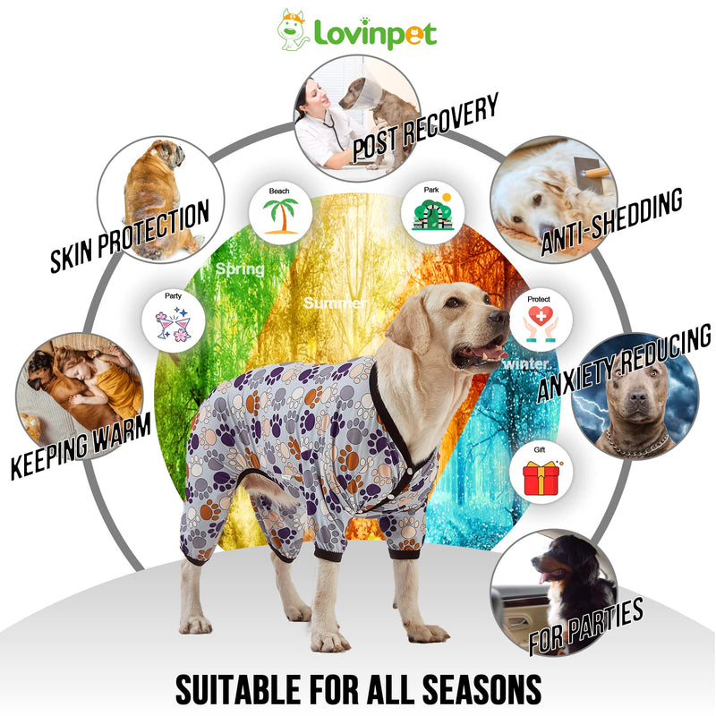 LovinPet Large Breeds Dog Onesies - Dog Pajamas, Lightweight Stretchy Fabric, Dog Long Sleeve Shirt, Paw-Some Steel Gray Print, Dog Jumpsuit, UV Protection, Pet PJ's/Medium Medium Grey Black - PawsPlanet Australia
