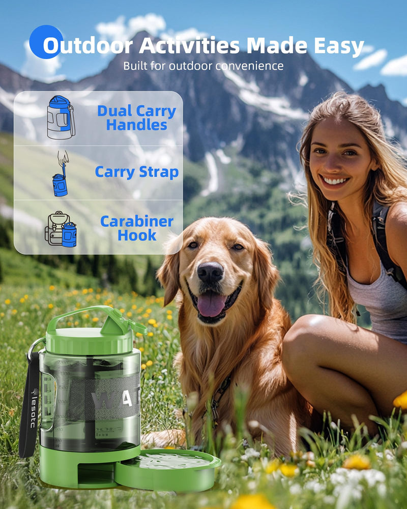 lesotc Dog Travel Water Bottle Portable with Pull-Out Drinking Bowl, 77oz Large Travel Water Bowl Dispenser for Dogs Camping Essentials Hiking Beach Road Trip Park Walking On The Go Must Haves, Green 77OZ-Olive Green - PawsPlanet Australia
