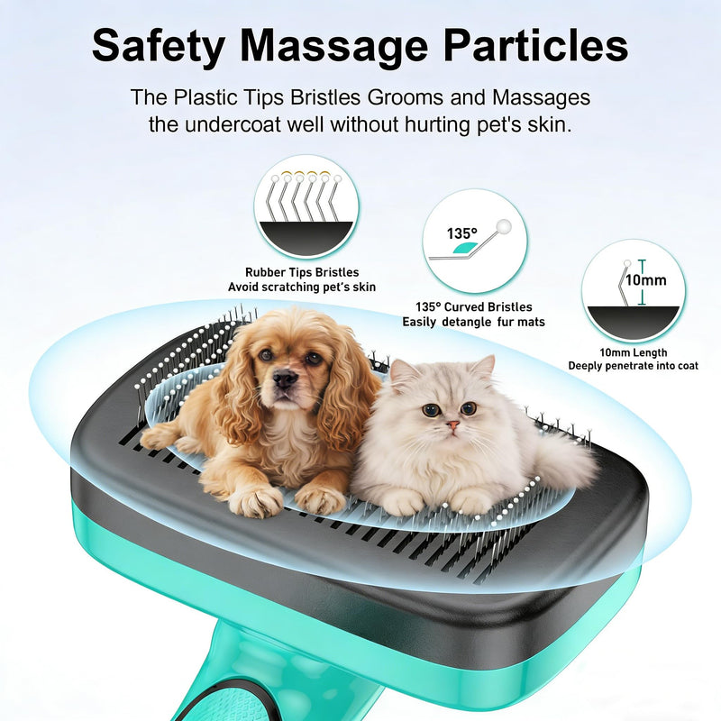 Dog Brush, Self Cleaning Slicker Dog Brush for Shedding & Grooming Short or Long Haired Cats, Furminator for Pets, Green Aqua Green 1 PCS