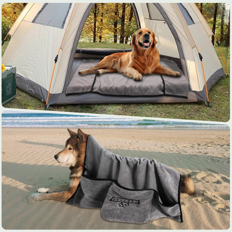Microfiber Dog Towels Set Absorbent: 2 Pack Quick Dry Large Dog Towel for Drying Dogs - Super Soft Pet Bath Grooming Towels for Cat Dogs Mobile Groomers(24 * 40 inch, Grey) 24*40 inch - PawsPlanet Australia