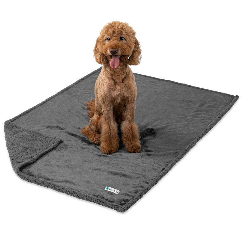 PetAmi Waterproof Dog Blanket for Medium Large Dog Puppy Cat Throw for Couch Cover Leakproof Protection, Sherpa Fleece, Reversible Soft Washable 60x40 Gray Gray Large 60 x 40 Inches Gray/Gray Sherpa - PawsPlanet Australia