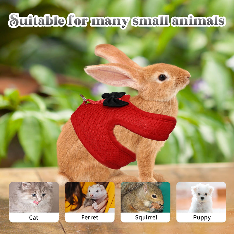 AIITLE Rabbit Harness and Leash Set with Cute Bow, Christmas Soft Breathable Mesh Vest Harness for Rabbits Kitten Ferret Puppy Small Pets Walking Supplies Red S - PawsPlanet Australia
