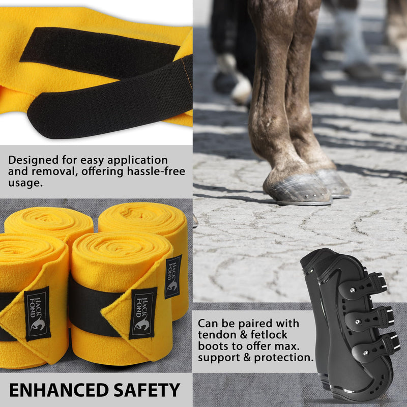 Horse Polo Leg Wraps, 10' Long Fleece Polo Wraps for Horses Set of 4, Horse Leg Bandages Stable Supplies Equestrian Boots Horse Leg Protection Mustard Yellow 10' - PawsPlanet Australia