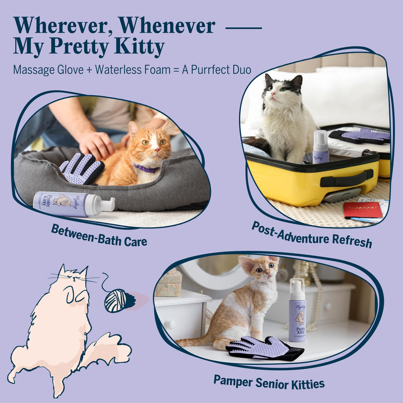 Pretty Kitty Waterless Cat Dry Shampoo with Grooming Glove– No Rinse, Lick-Safe, Moisturizing for Dry Skin, Dandruff, Deshedding, Wash Soap Spray Foam for Kittens, Bathing & Cleaning Supplies Shampoo Kit for Right-Handed - PawsPlanet Australia