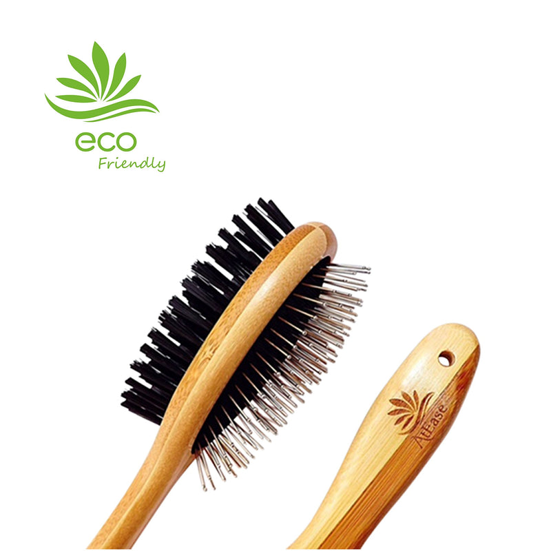 Double Sided Dog Brush - for Long or Short Haired Dogs and Cats Natural Bamboo Eco Friendly Pet Grooming Dual Sided Pin and Bristles for Deshedding Hair - PawsPlanet Australia
