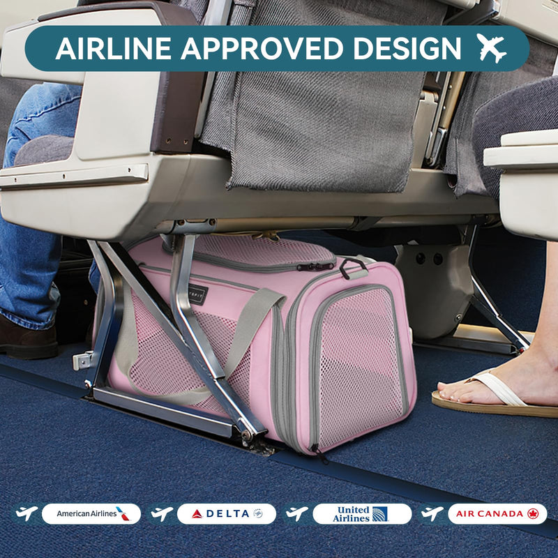 PETSFIT Cat Carrier, Pet Carrier Airline Approved, Cat Travel Carrier for Small and Medium Cats Under 12 Lbs, Soft Sided Kitten Carrier with Cozy Extendable Mat, Cat Carrier Bag, Pink 17.0"L x 10.3"W x 10.3"H - PawsPlanet Australia