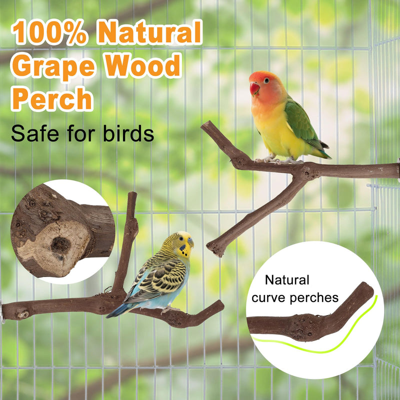 7PCS Bird Perches, Natural Wood Parrot Perch Stand, Bird Perch Chewing Stick Cage Accessories Hanging Multi-Branch Perch Platform Swing Toy for Parakeets, Cockatiels, Small Medium Birds - PawsPlanet Australia